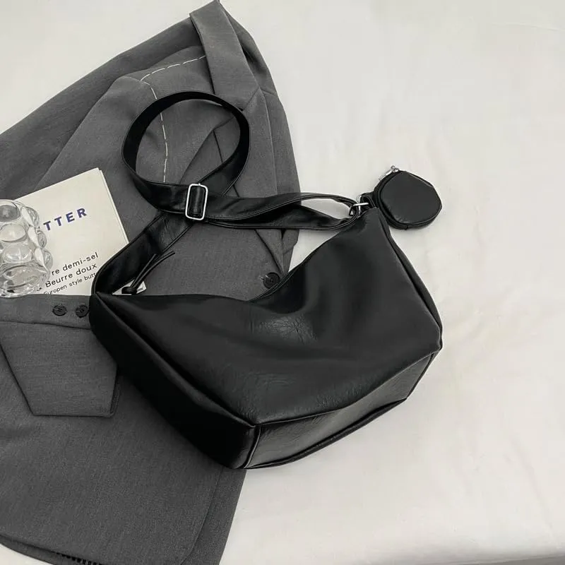 Women's Minimalist Shoulder Bag – Large-Capacity Crossbody Purse, Soft Textured Handbag for Work Travel Daily Use