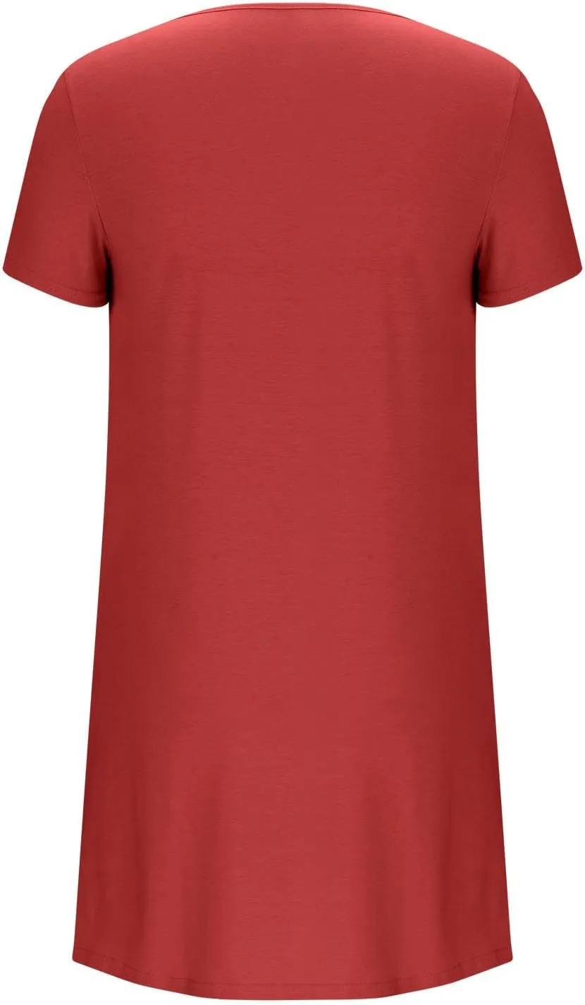 Womens Pleated Front Summer Dresses Casual Short Sleeve T Shirts Dress Cover Ups with Pockets Beach Vacation Outfits