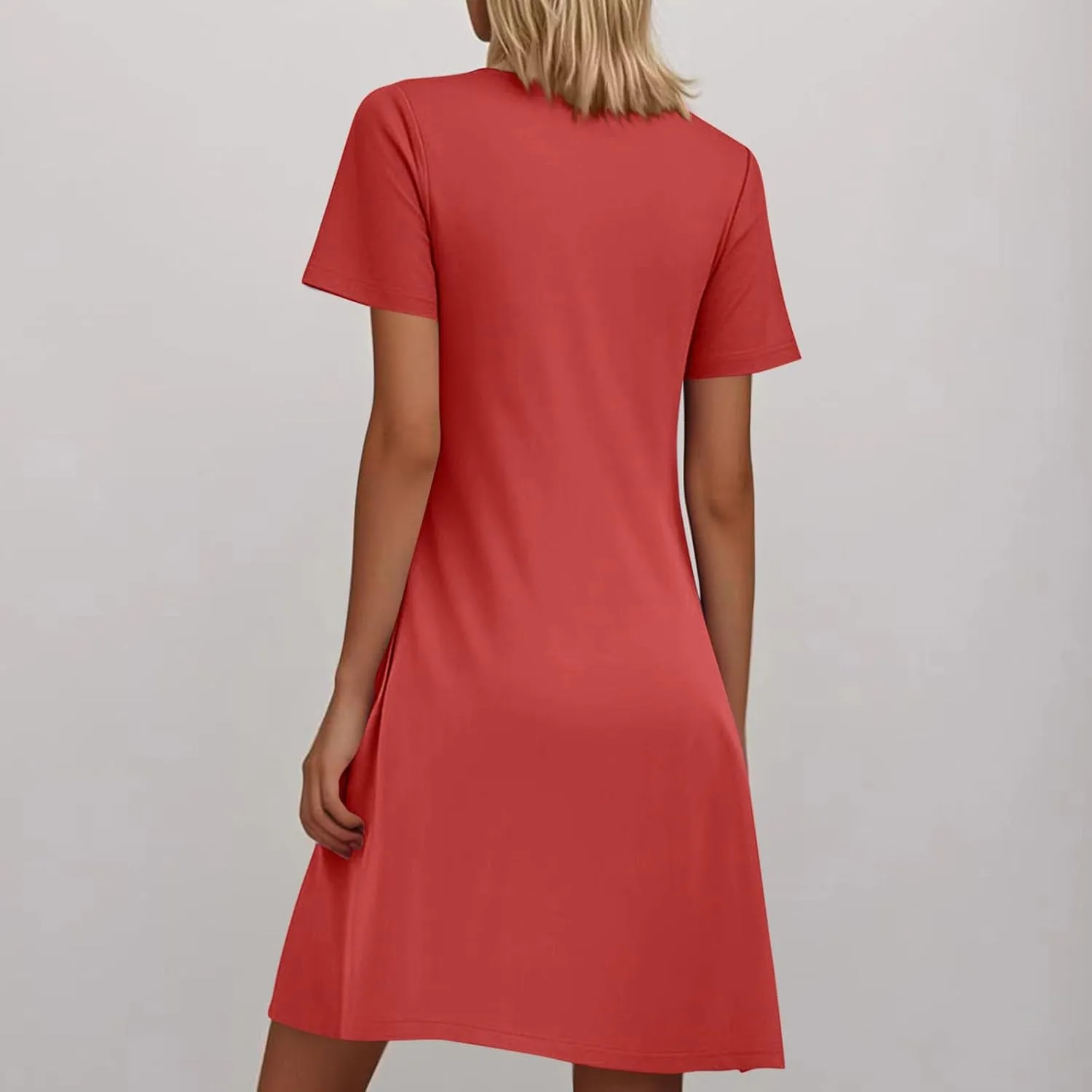 Womens Pleated Front Summer Dresses Casual Short Sleeve T Shirts Dress Cover Ups with Pockets Beach Vacation Outfits