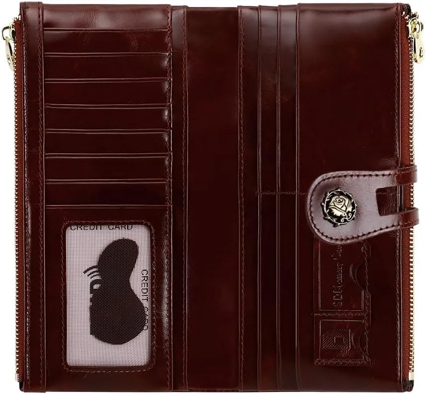 Women's RFID Blocking Wallet Soft Leather Clutch Money Ladies Purse Slim Card Holder Organizer Zip Pocket (3013-Coffee)