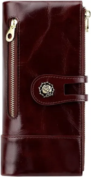 Women's RFID Blocking Wallet Soft Leather Clutch Money Ladies Purse Slim Card Holder Organizer Zip Pocket (3013-Coffee)
