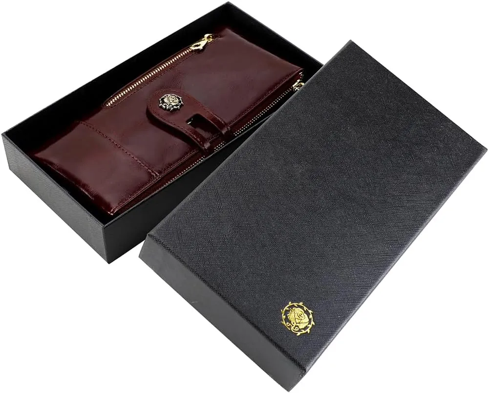 Women's RFID Blocking Wallet Soft Leather Clutch Money Ladies Purse Slim Card Holder Organizer Zip Pocket (3013-Coffee)