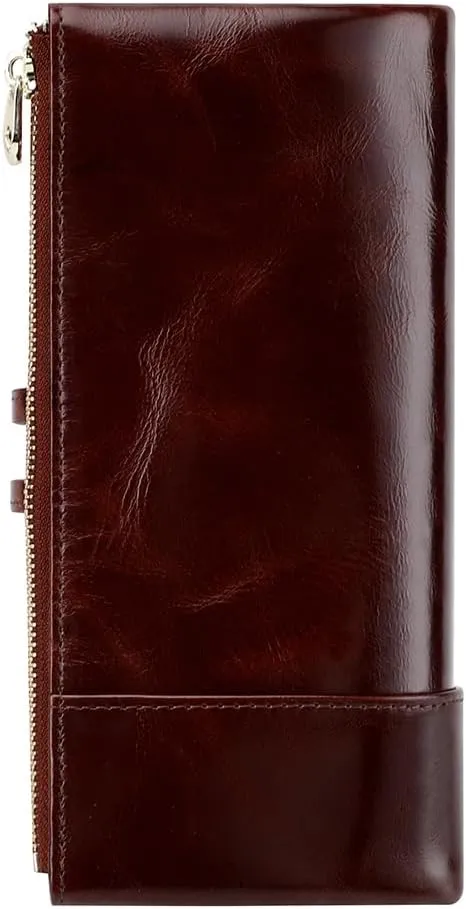 Women's RFID Blocking Wallet Soft Leather Clutch Money Ladies Purse Slim Card Holder Organizer Zip Pocket (3013-Coffee)
