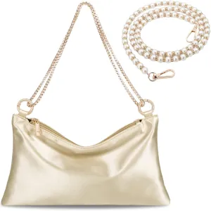 Women’s Satin Evening Bag Clutch Purse Handbag for Women Wedding Shoulder Bag with 2 Chains for Formal Cocktail Party