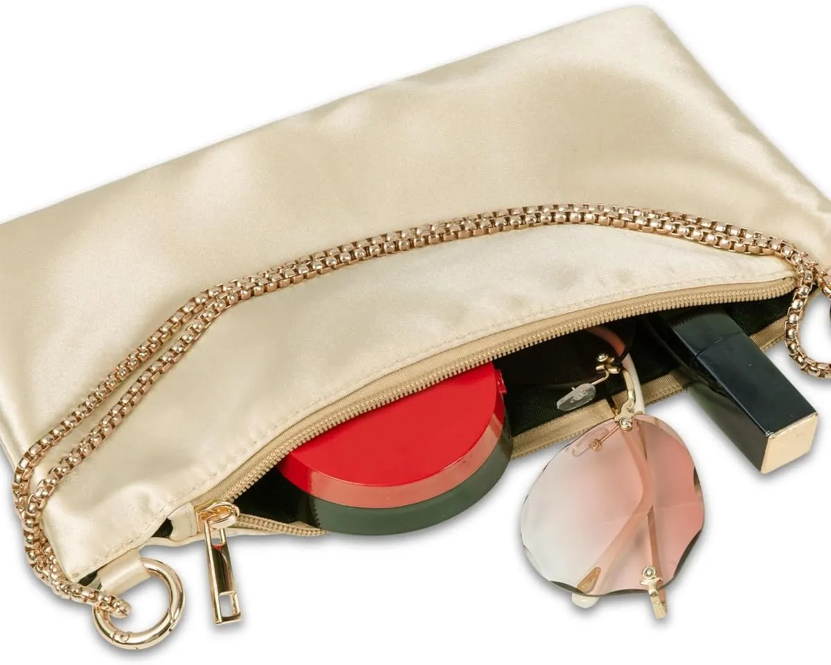 Women’s Satin Evening Bag Clutch Purse Handbag for Women Wedding Shoulder Bag with 2 Chains for Formal Cocktail Party