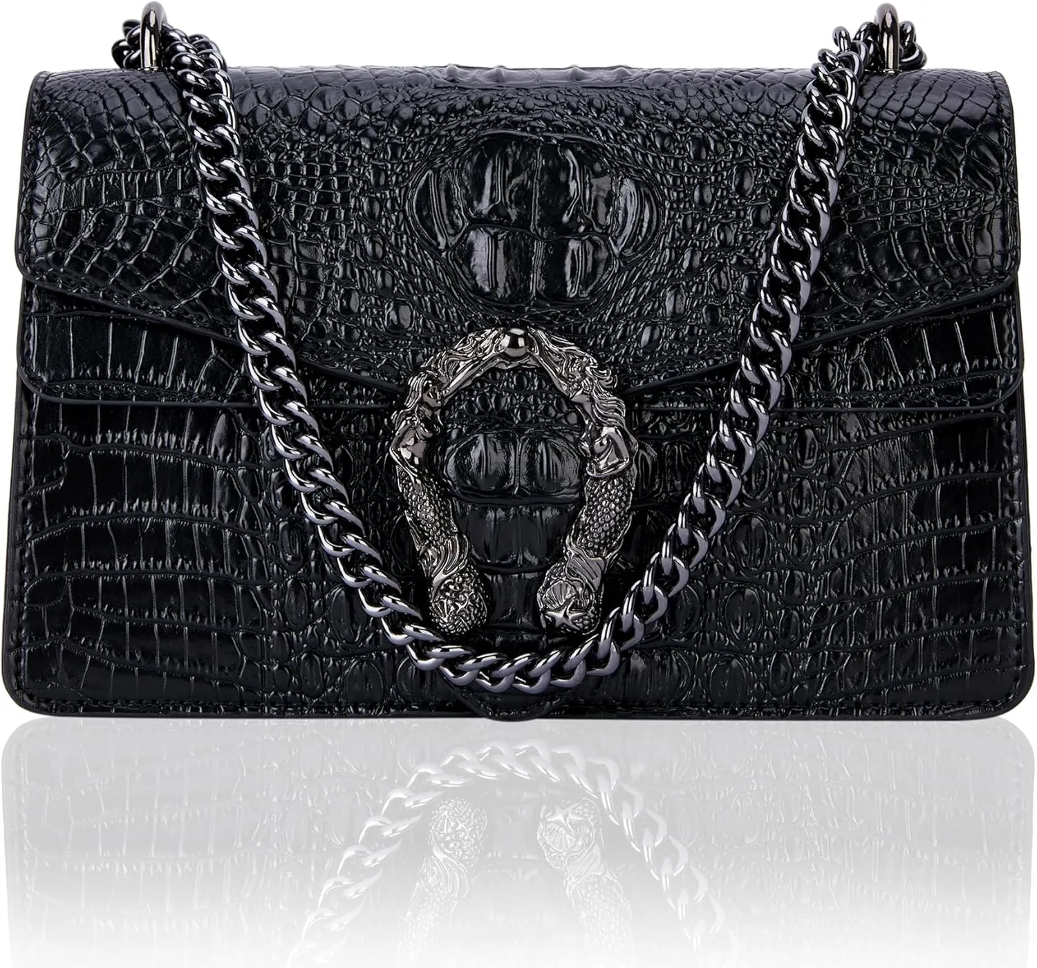 Women's Snake Print Crossbody Shoulder Bag PU Leather Satchel Chain Purse Evening Clutch Handbag