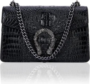 Women's Snake Print Crossbody Shoulder Bag PU Leather Satchel Chain Purse Evening Clutch Handbag