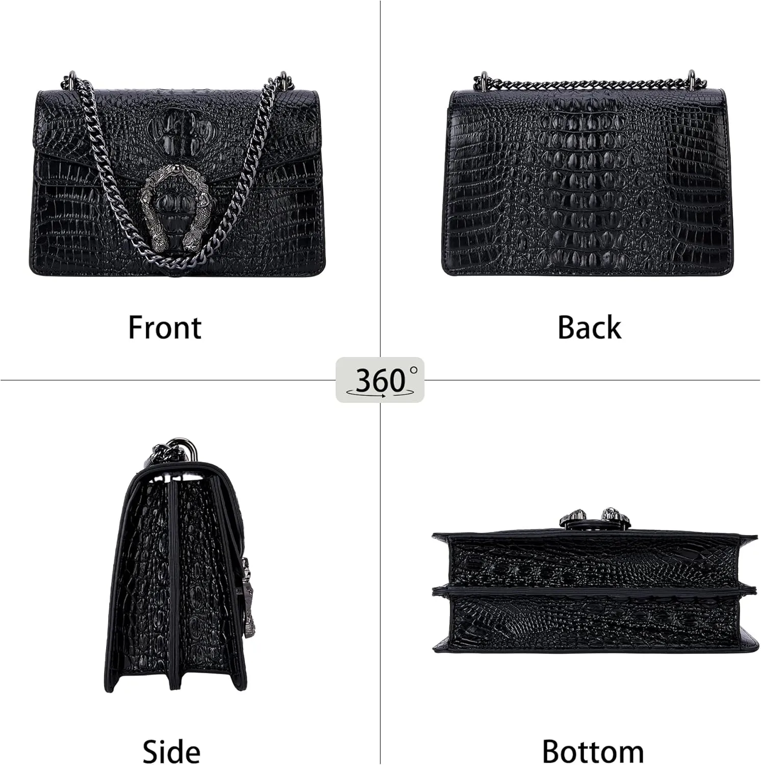 Women's Snake Print Crossbody Shoulder Bag PU Leather Satchel Chain Purse Evening Clutch Handbag