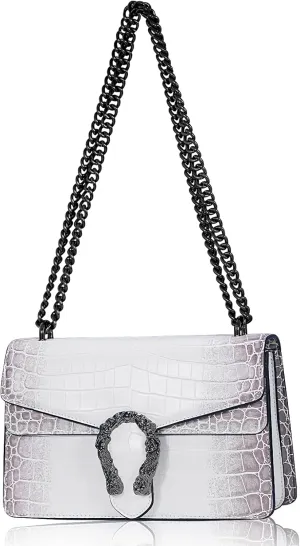 Women's Snake Print Crossbody Shoulder Bag PU Leather Satchel Chain Purse Evening Clutch Handbag