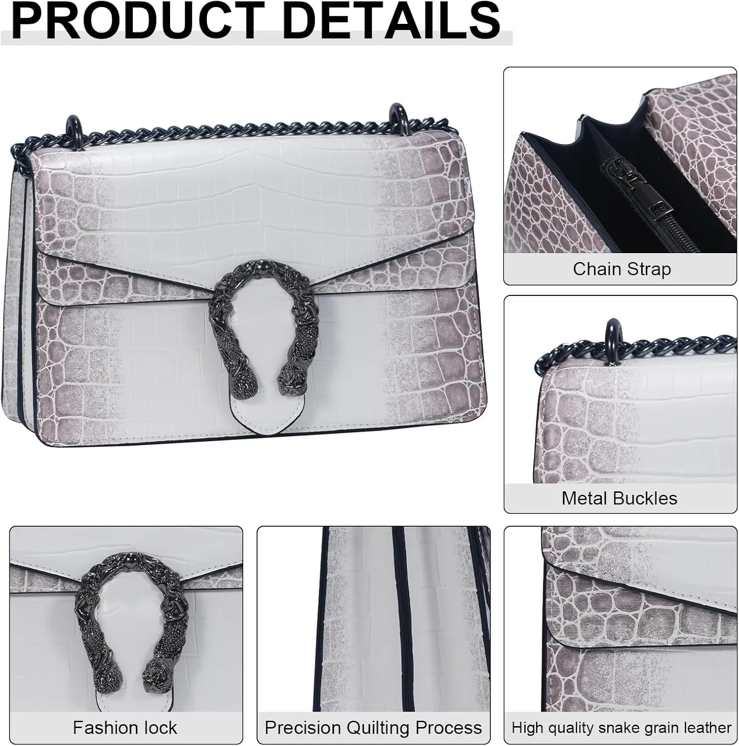 Women's Snake Print Crossbody Shoulder Bag PU Leather Satchel Chain Purse Evening Clutch Handbag