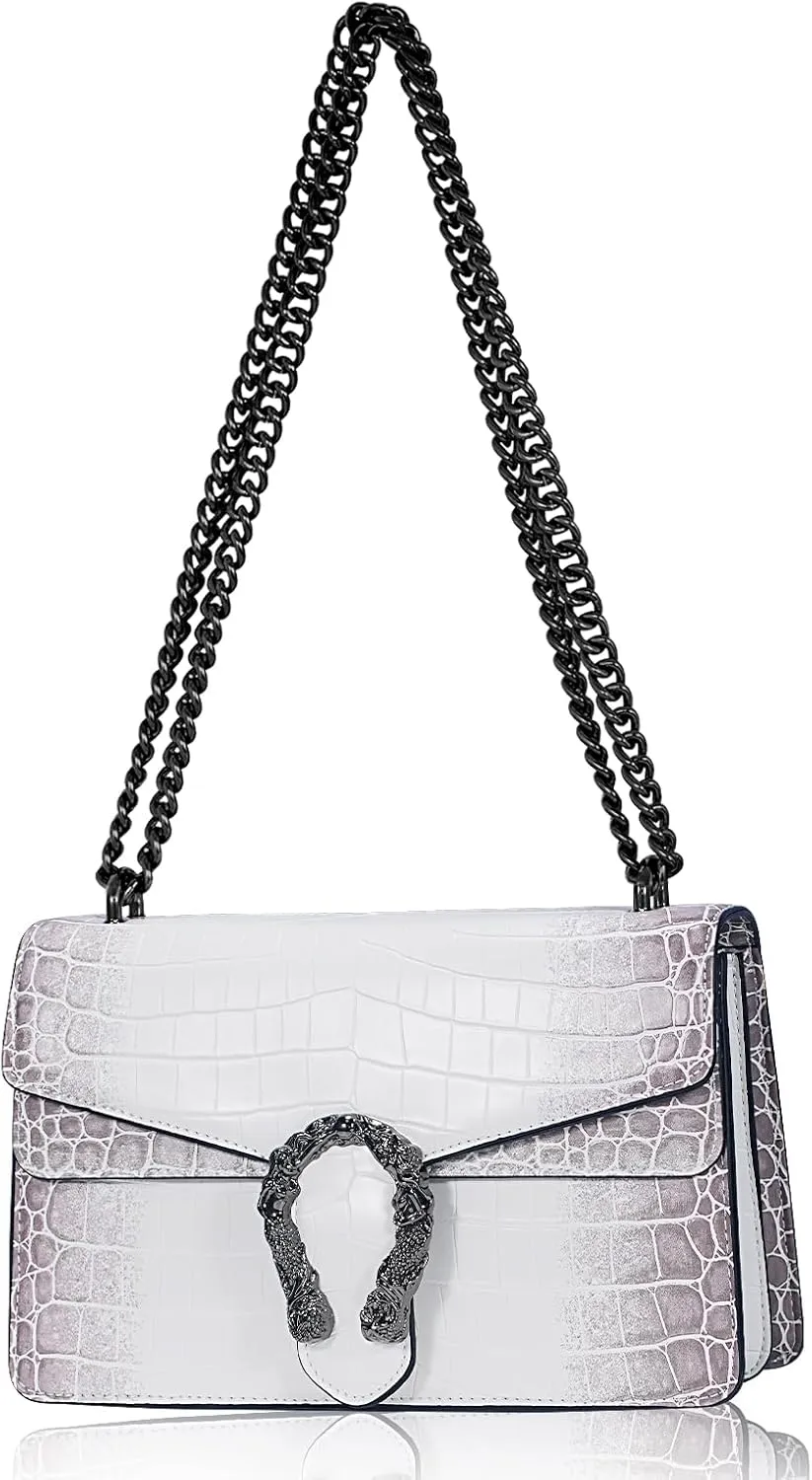 Women's Snake Print Crossbody Shoulder Bag PU Leather Satchel Chain Purse Evening Clutch Handbag