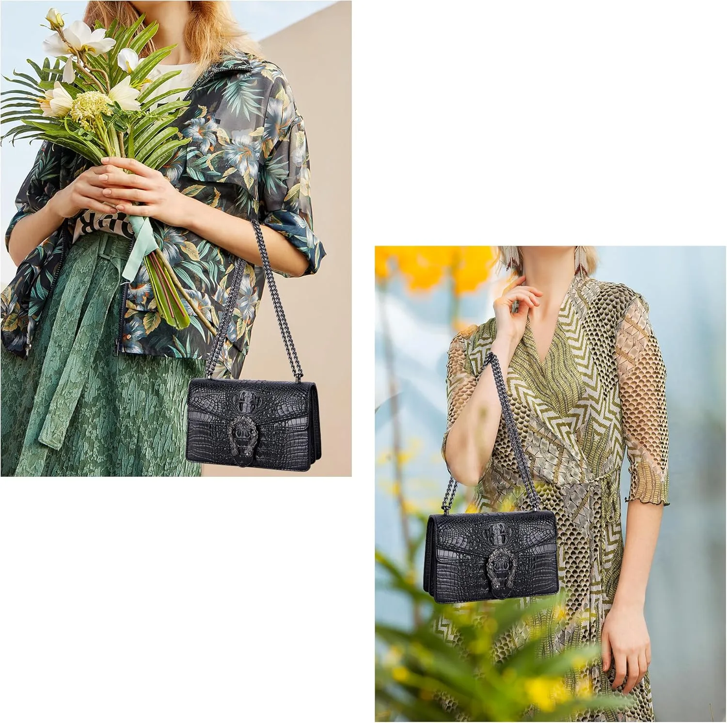 Women's Snake Print Crossbody Shoulder Bag PU Leather Satchel Chain Purse Evening Clutch Handbag