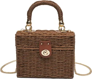 Women's Straw Bag Wicker Woven Basket Beach Purse Summer Purses Vacation Handbags Rattan Crossbody Bag Straw Purse