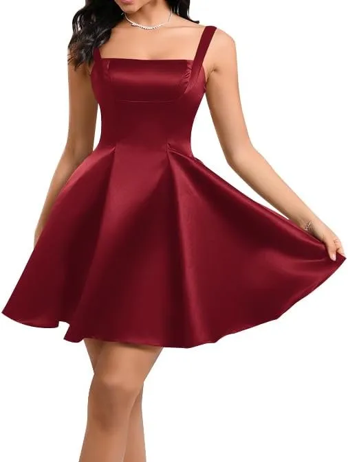 Women's Summer Dresses Square Neck Sleeveless A Line Mini Dress Party Back with Bow Cocktail Short Dress