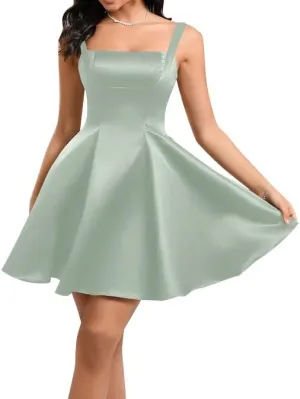 Women's Summer Dresses Square Neck Sleeveless A Line Mini Dress Party Back with Bow Cocktail Short Dress