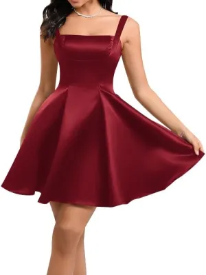 Women's Summer Dresses Square Neck Sleeveless A Line Mini Dress Party Back with Bow Cocktail Short Dress