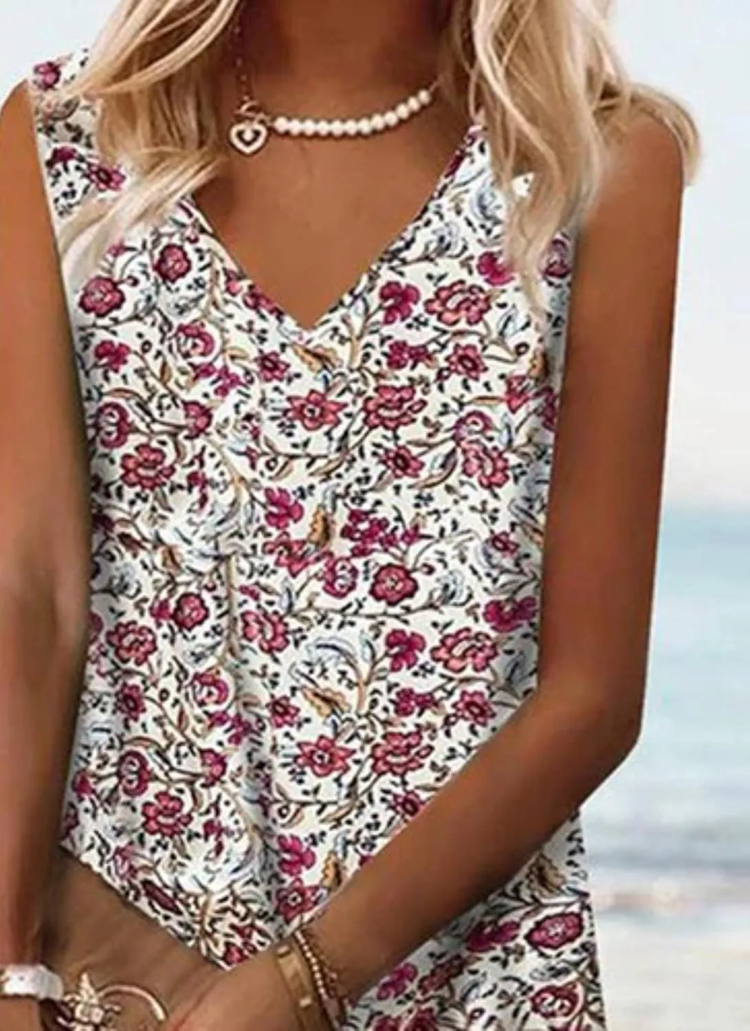 Women's Summer Floral Print Sleeveless V-Neck Mini Dress Casual Stylish Beach Vacation Sundress