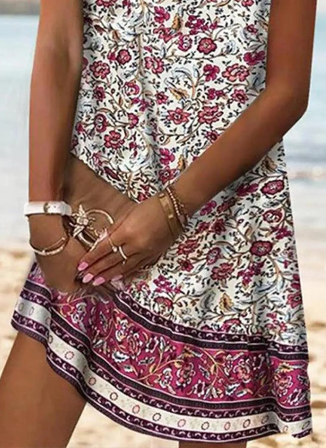 Women's Summer Floral Print Sleeveless V-Neck Mini Dress Casual Stylish Beach Vacation Sundress