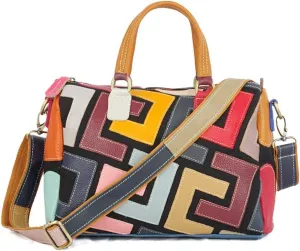 Women's Top Handle Bag Fashion Shoulder Bag Multicolor Crossbody Bag Leather Handbag