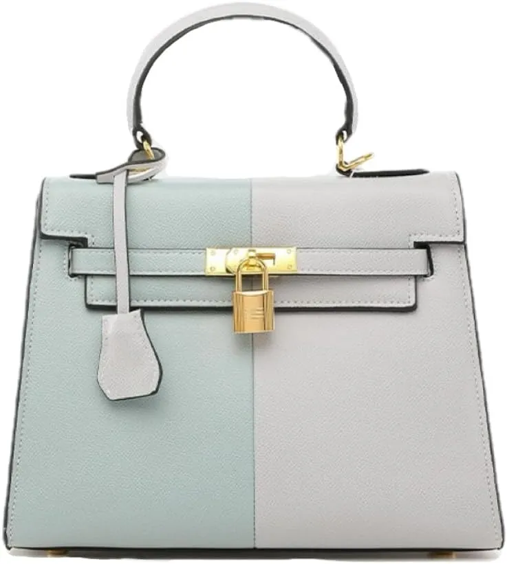 Women's Two-Tone Crossbody Bag - PU Leather Shoulder Purse, Adjustable Strap Small Handbag (5 Colors) (Light blue/Sky blue)