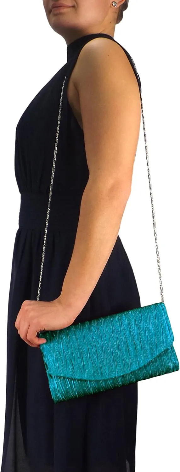 Womens Vintage Satin Pleated Envelope Evening Cocktail Wedding Party Handbag Clutch