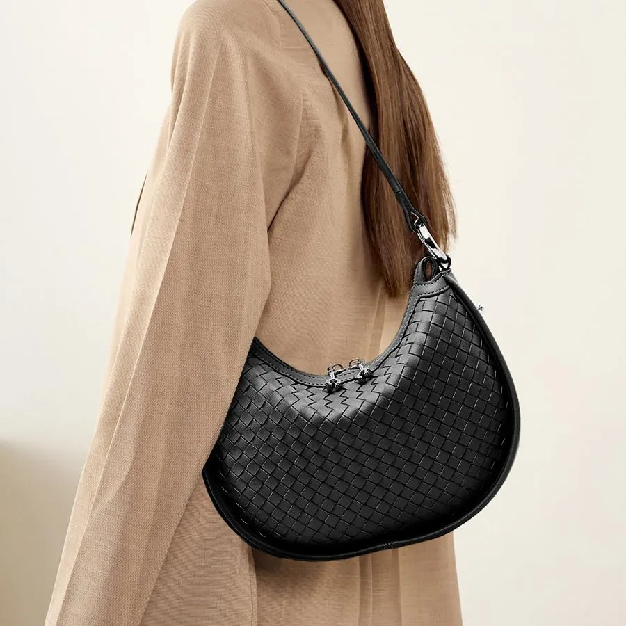 Woven Bag, Premium Leather with Adjustable Straps, Spacious & Organized. Versatile Crossbody, Shoulder Bag