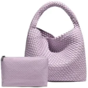 Woven Tote Bag for Women – Large Premium Vegan Leather Shoulder Handbag, Perfect for Work, Travel, and Daily Use (LightViolet)