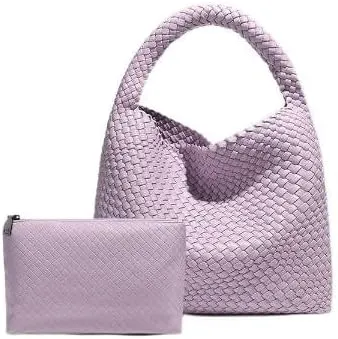 Woven Tote Bag for Women – Large Premium Vegan Leather Shoulder Handbag, Perfect for Work, Travel, and Daily Use (LightViolet)