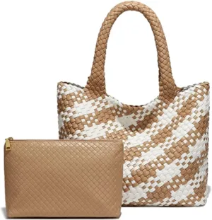 Woven Tote Bag for Women – Large Premium Vegan Leather Shoulder Handbag, Perfect for Work, Travel, and Daily Use