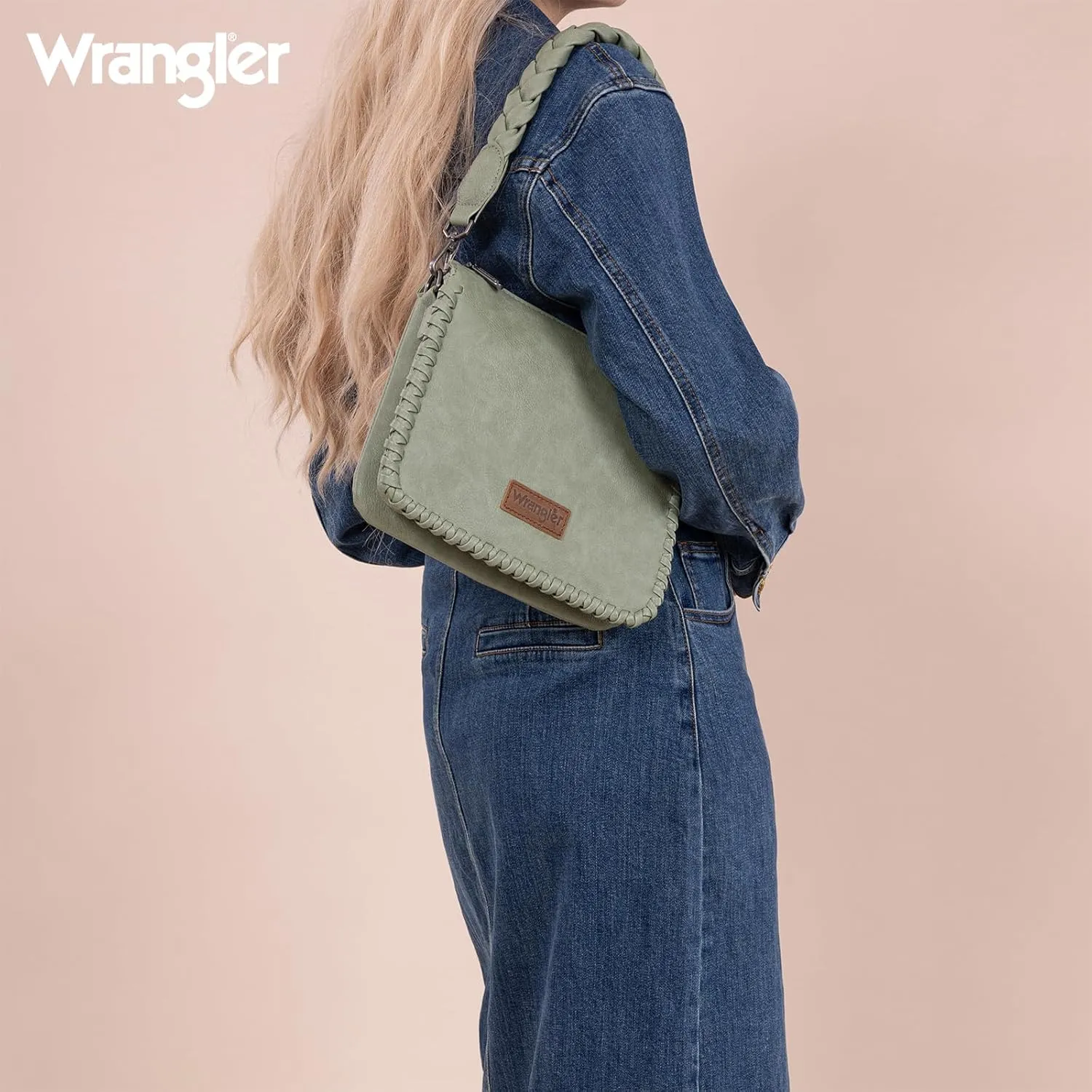 Wrangler Shoulder Bag for Women Crossbody Purse with Woven Strap