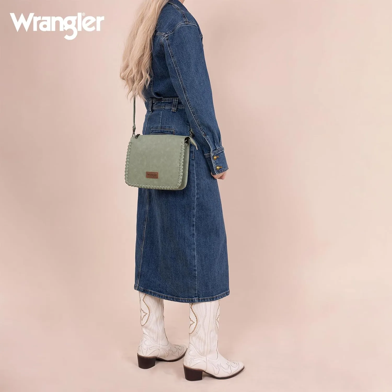 Wrangler Shoulder Bag for Women Crossbody Purse with Woven Strap