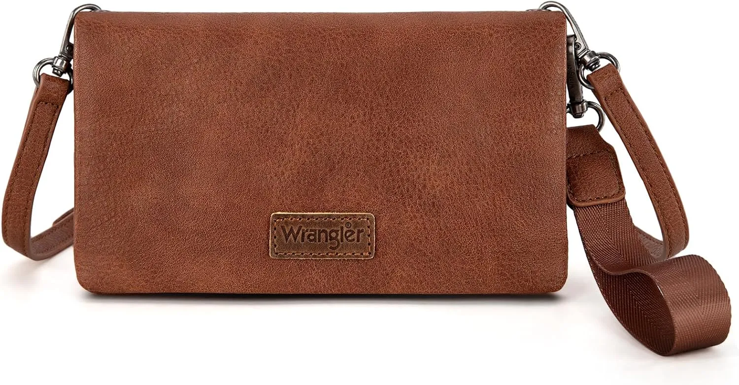 Wrangler Womens Wristlet Wallet RFID Blocking Bifold Clutch Credit Card Holder Purse with Crossbody Strap