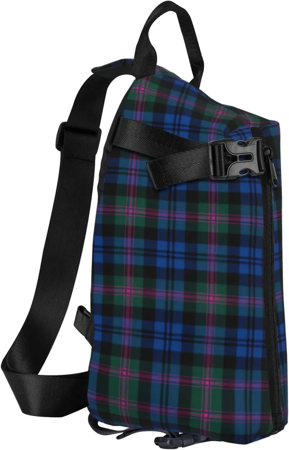 WURTON Blue And Green Scottish Tartan Print Crossbody Backpack Cross Pack Lightweight Sling Bag Travel, Hiking