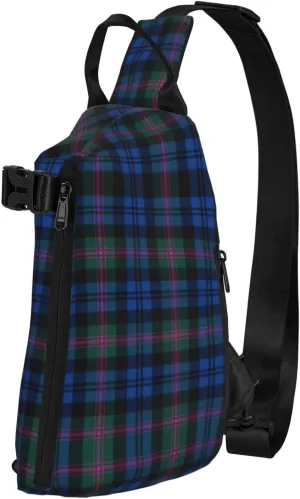 WURTON Blue And Green Scottish Tartan Print Crossbody Backpack Cross Pack Lightweight Sling Bag Travel, Hiking