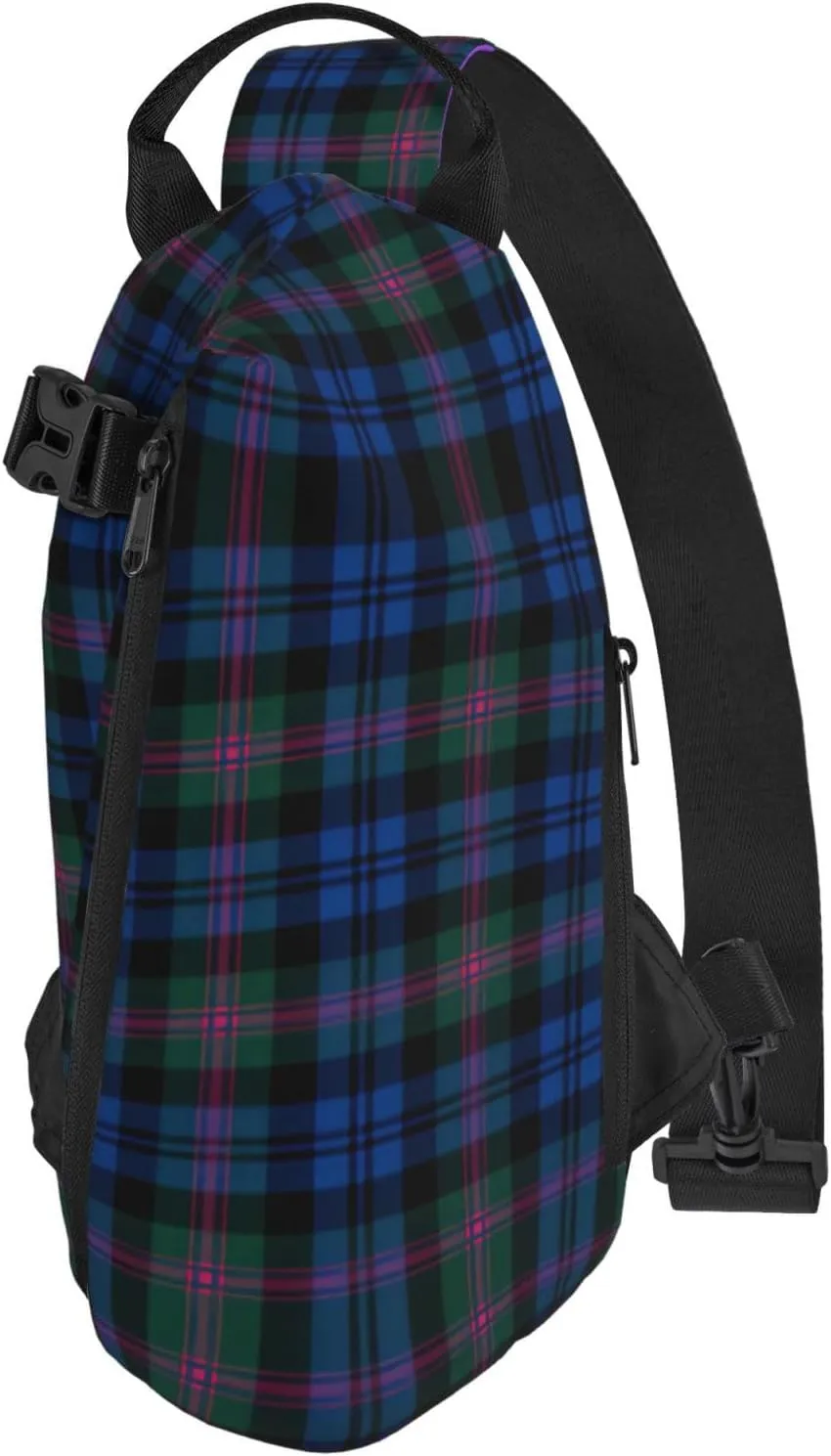 WURTON Blue And Green Scottish Tartan Print Crossbody Backpack Cross Pack Lightweight Sling Bag Travel, Hiking