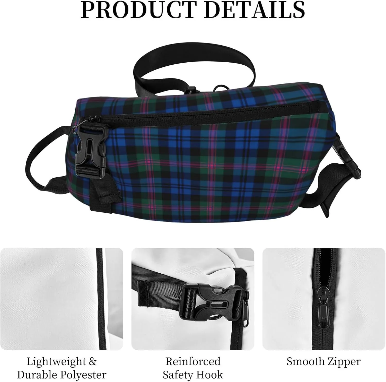 WURTON Blue And Green Scottish Tartan Print Crossbody Backpack Cross Pack Lightweight Sling Bag Travel, Hiking