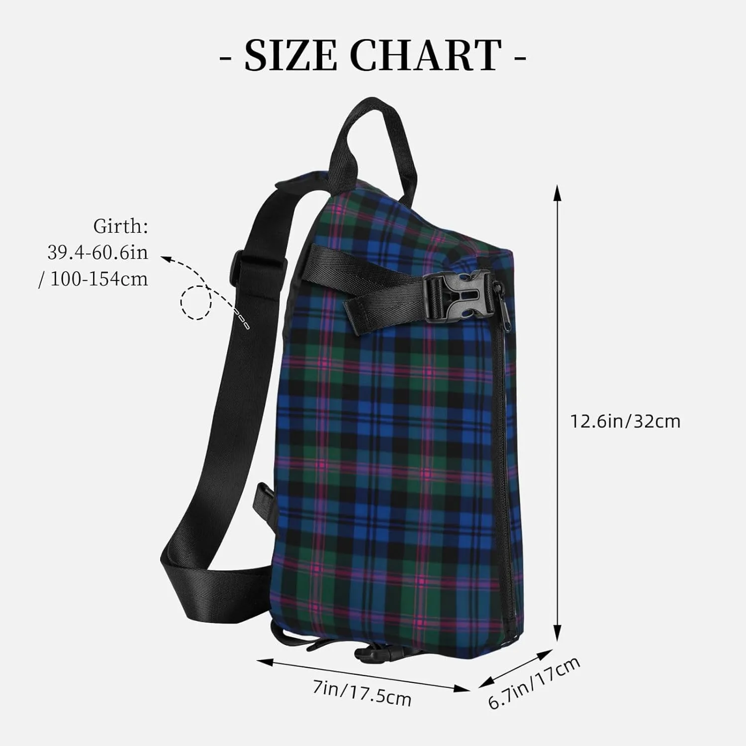 WURTON Blue And Green Scottish Tartan Print Crossbody Backpack Cross Pack Lightweight Sling Bag Travel, Hiking