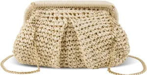 XSUIOY Straw Clutch Purse for Women Woven Dumpling Bag Summer Straw Beach Bag Crossbody Crochet Purses Shoulder Handbag