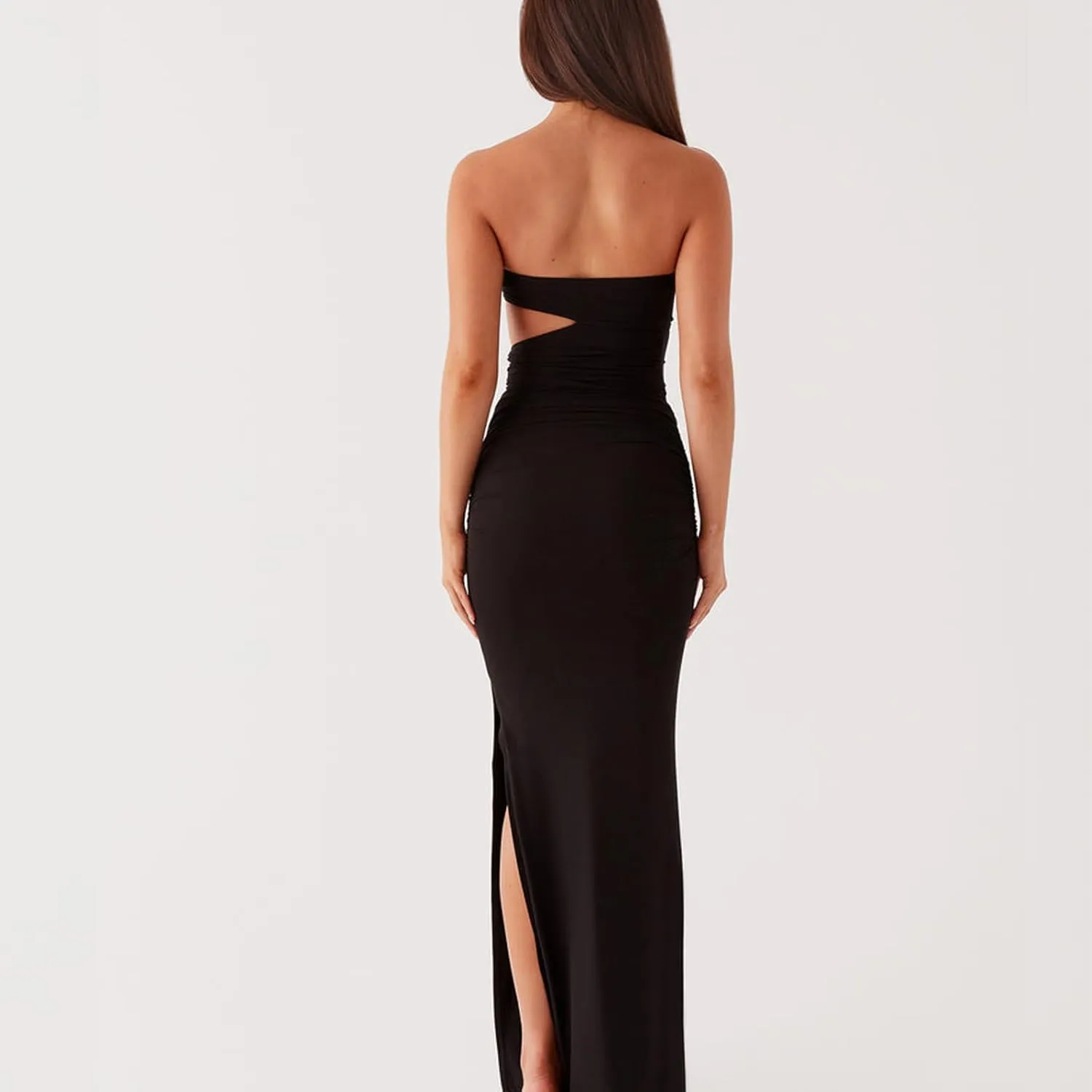 Y2k Cut Out Strapless Maxi Dress for Women Satin Backless Tube Long Bodycon Dresses Sexy Cocktail Beach Sundress