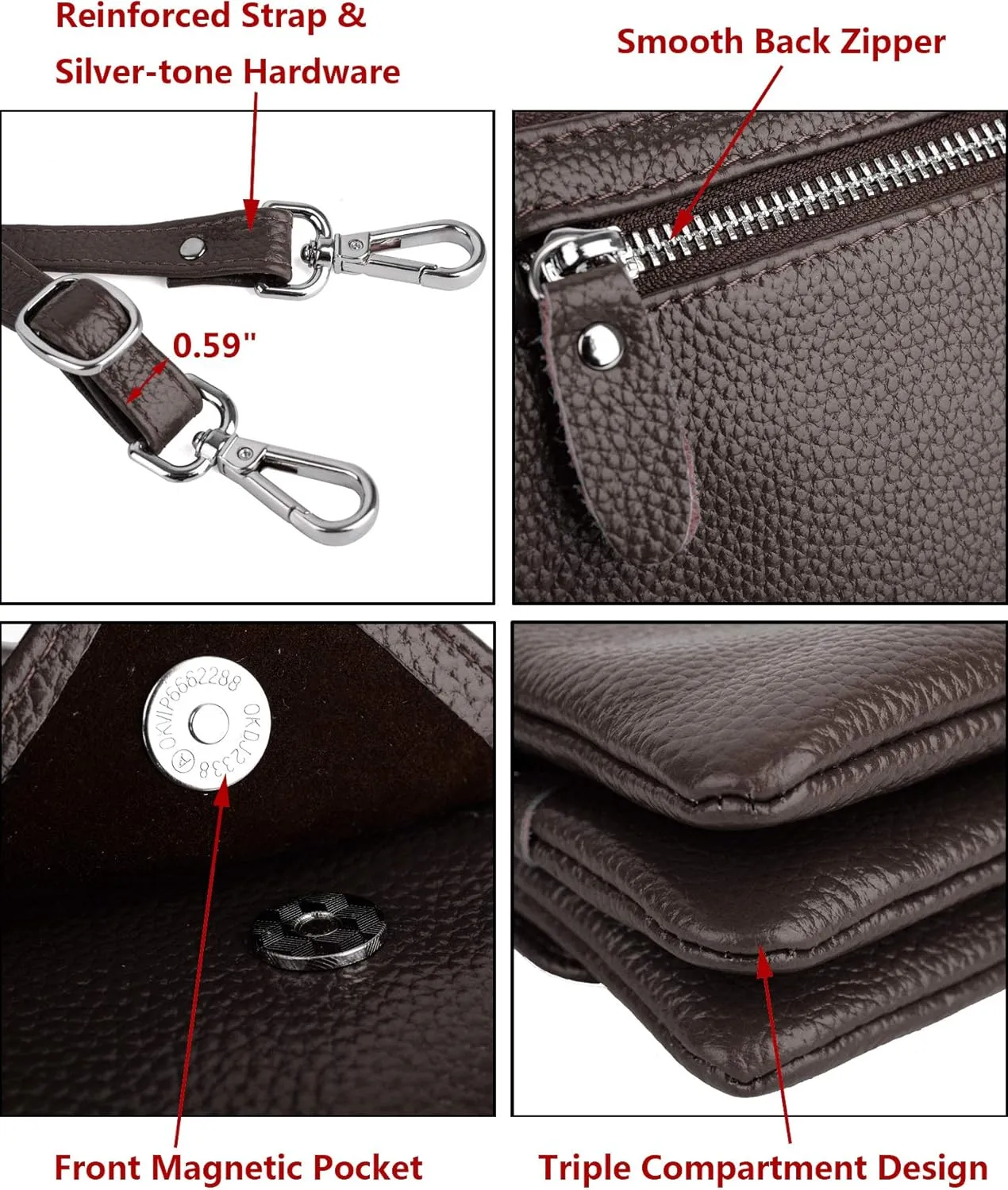 YALUXE Real Leather Wristlet Clutch Handbag Crossbody Bag Cellphone Purse RFID Blocking