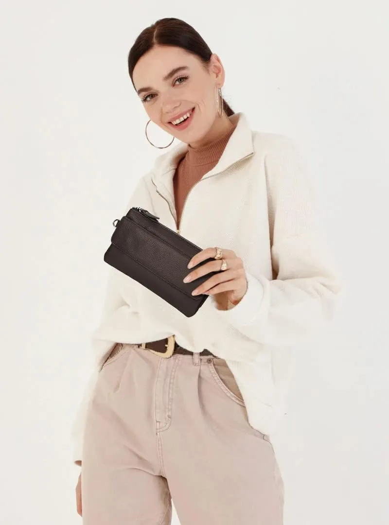 YALUXE Real Leather Wristlet Clutch Handbag Crossbody Bag Cellphone Purse RFID Blocking