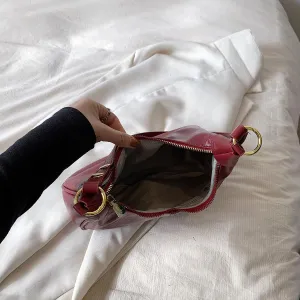 YFGBCX Small Crescent Shoulder Bag for Women - Fall Bag Red Retro Solid Color Half Moon Purse