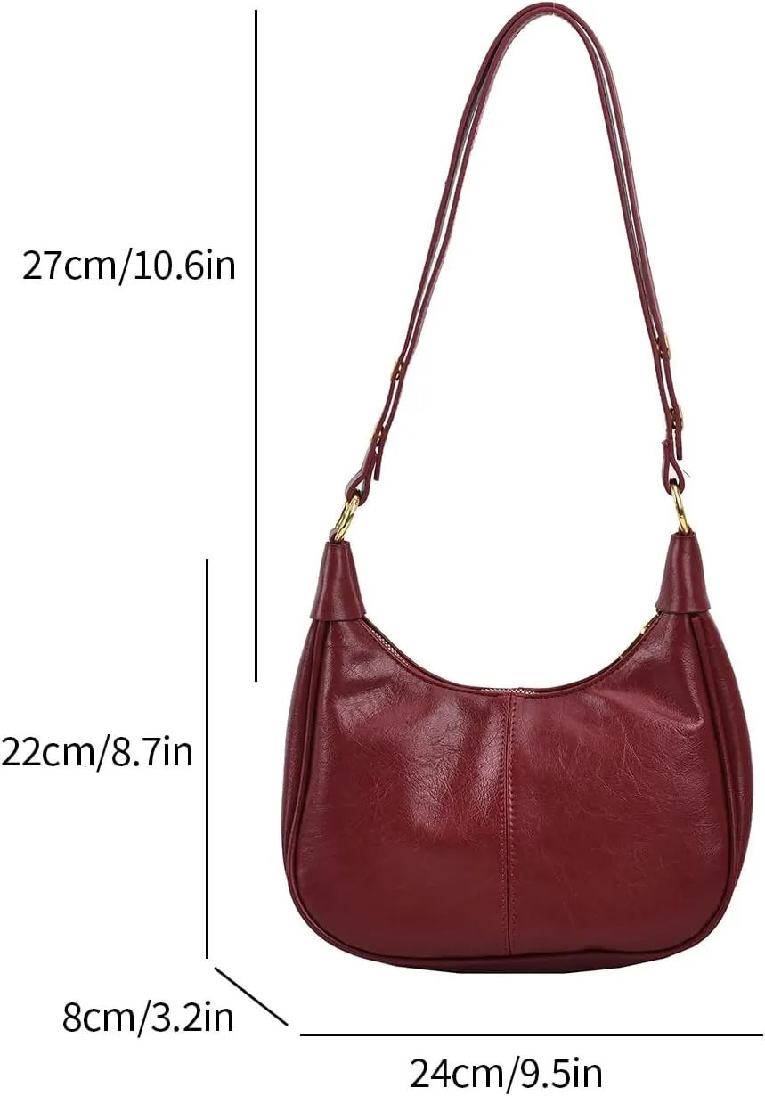 YFGBCX Small Crescent Shoulder Bag for Women - Fall Bag Red Retro Solid Color Half Moon Purse
