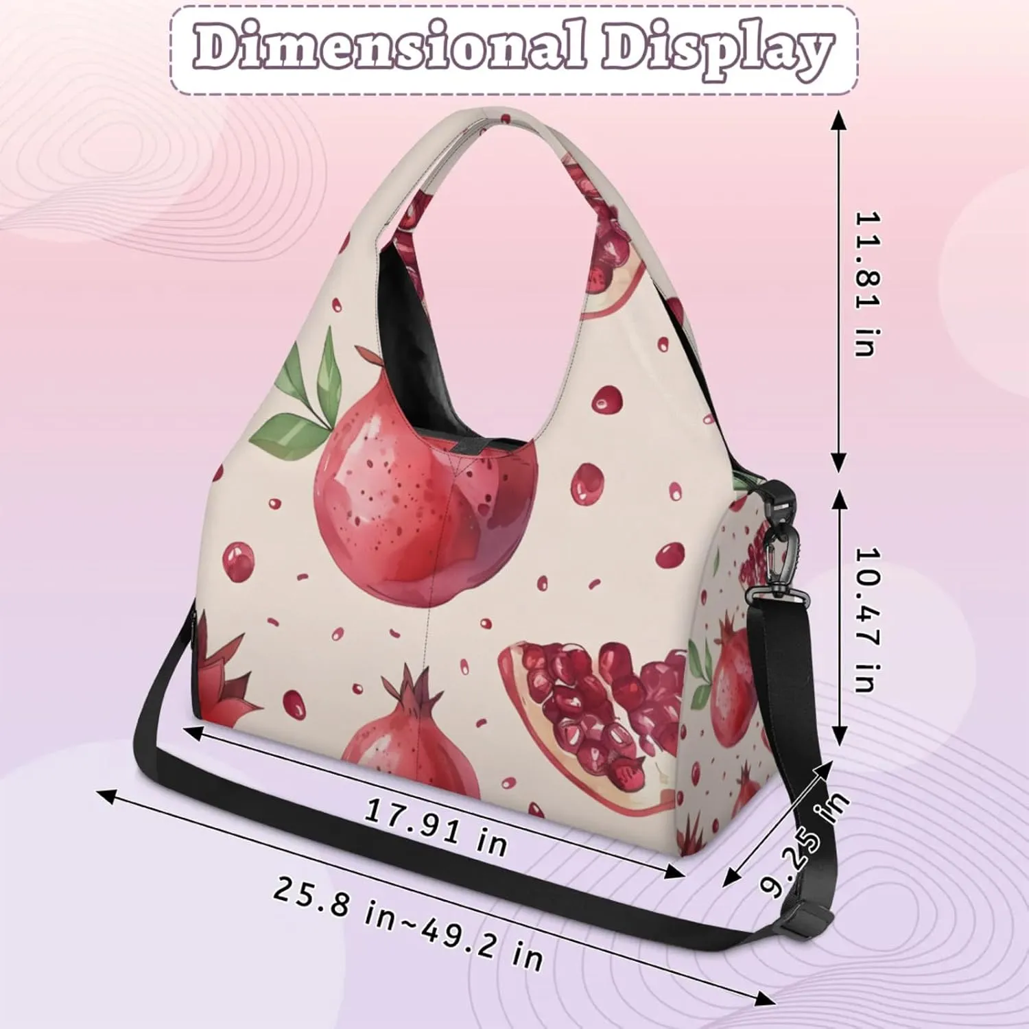 Yoga Tote Bag for Women Pomegranate Fruit Beach Bag with Shoe Storage & Yoga Mat Strap Waterproof Weekender Duffle Bag for Travel Fitness Weekend Trips