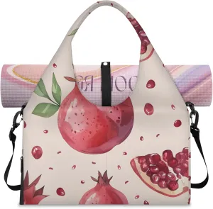 Yoga Tote Bag for Women Pomegranate Fruit Beach Bag with Shoe Storage & Yoga Mat Strap Waterproof Weekender Duffle Bag for Travel Fitness Weekend Trips