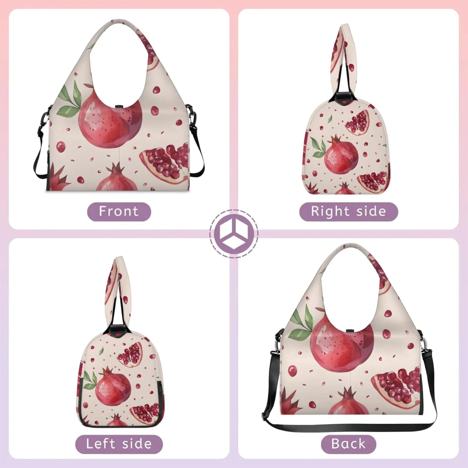 Yoga Tote Bag for Women Pomegranate Fruit Beach Bag with Shoe Storage & Yoga Mat Strap Waterproof Weekender Duffle Bag for Travel Fitness Weekend Trips