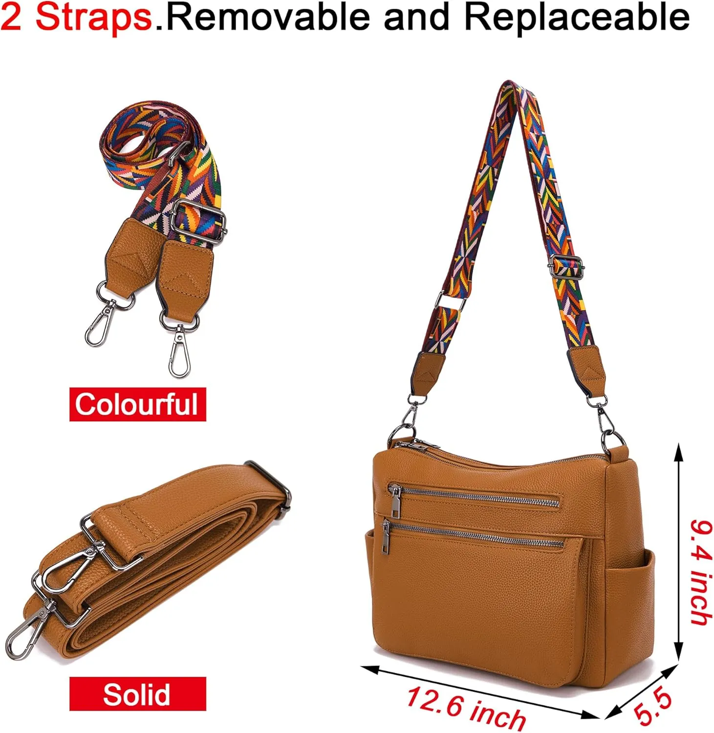 YZAOLL Large Crossbody Bag for Women Vegan Leather Tote with Adjustable Wide Strap Water-resistant Work Purse with 10 Pockets